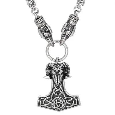 Vikings Huginn Munnin Stainless Steel Ram Pendant Necklace