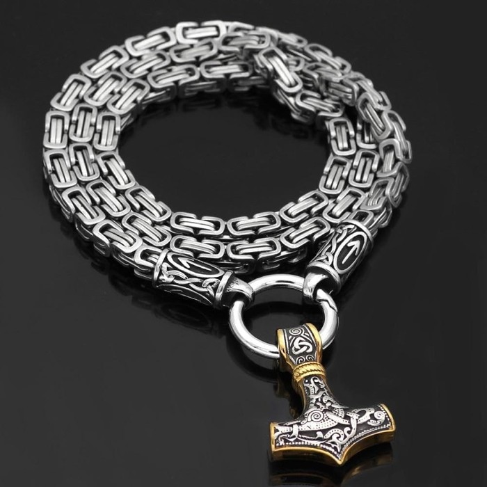 Viking Mjolnir Teiwaz King Chain Necklace