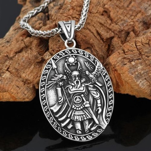 Vikings Odin Ravens, Geri & Freki Stainless Steel Pendant Necklace