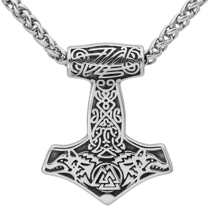 Viking Geri & Freki Valknut Mjolnir Necklace