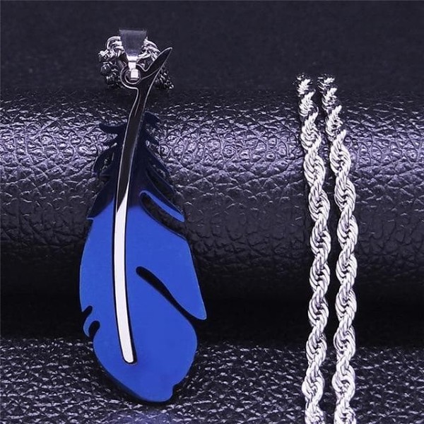 Native American Feather Solid Stainless Steel Necklace