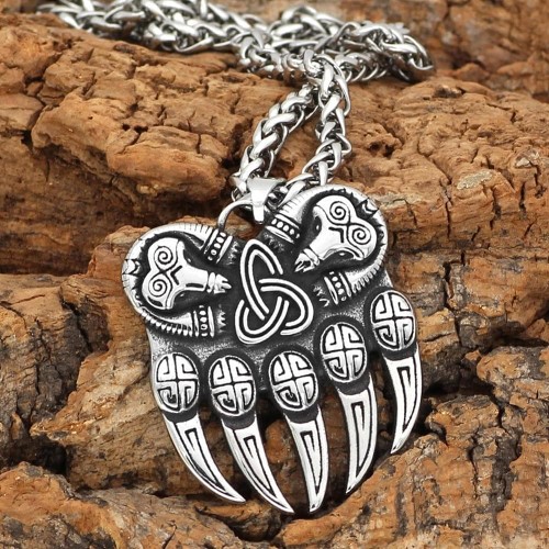 Vikings Bear Paw Stainless Steel Pendant Necklace