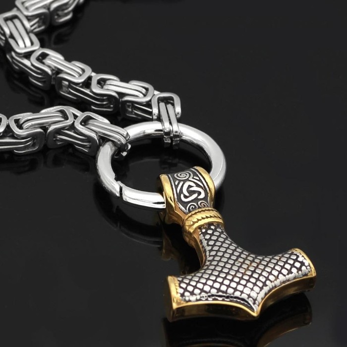 Vikings Mjolnir  Stainless Steel King Chain Necklace
