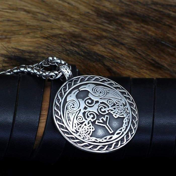 Vikings Raven Hugin and Munin Stainless Steel Necklace