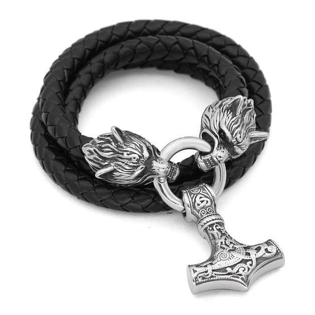 Vikings Wolf Mjolnir Stainless Steel Bracelet