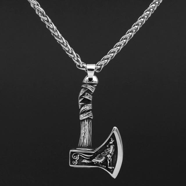 Vikings Axe Wolf Stainless Steel Necklace