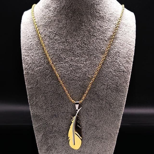 Native American Feather Solid Stainless Steel Necklace