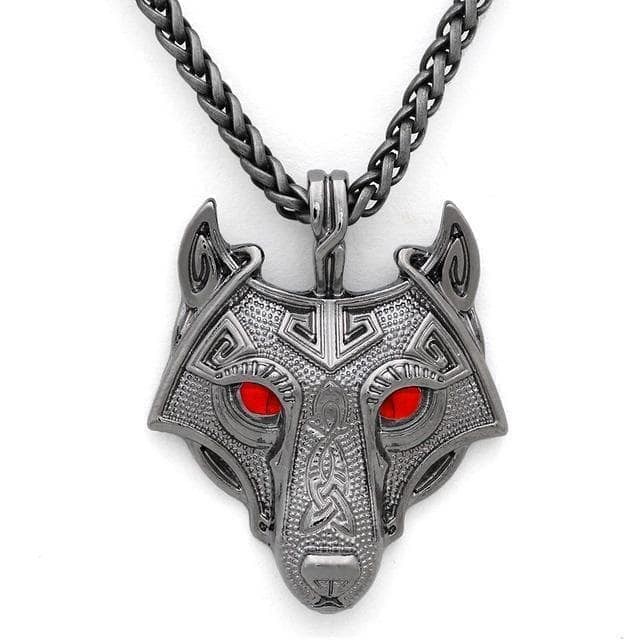 Vikings Wolf Eye Colored Pendant Necklace