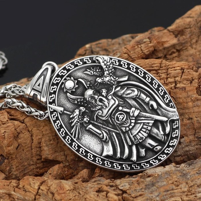 Vikings Odin Ravens, Geri & Freki Stainless Steel Pendant Necklace