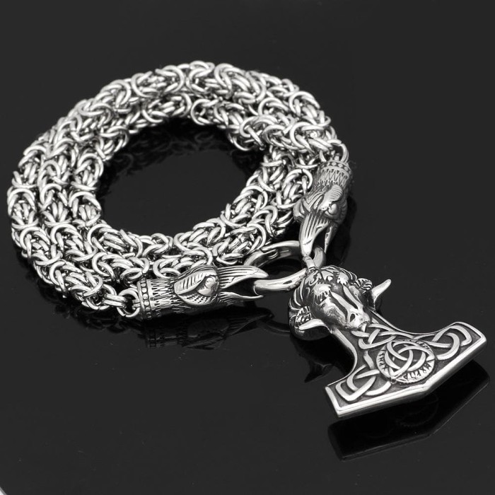 Vikings Huginn Munnin Stainless Steel Ram Pendant Necklace