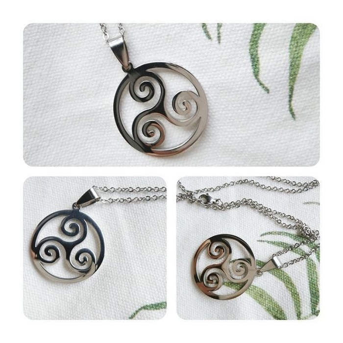 Celtic Triple Spiral Stainless Steel Pendant Necklace
