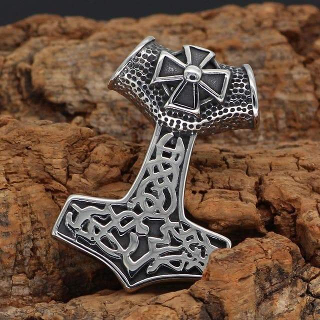 Viking Thors Hammer  Celtic Cross Stainless Steel Necklace
