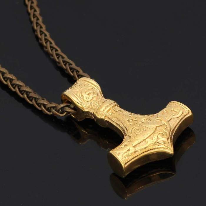 Vikings Golden Mjolnir Stainless Steel Necklace