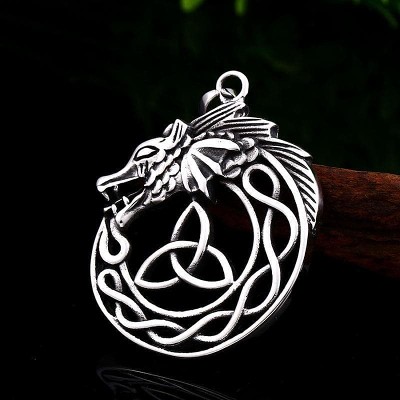Vikings Dragon Triquetra Stainless Steel Necklace