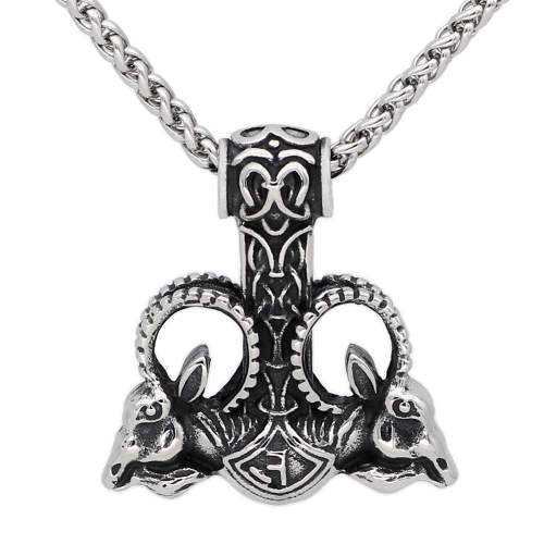 Vikings Thor's Rams Mjolnir Stainless Steel Necklace