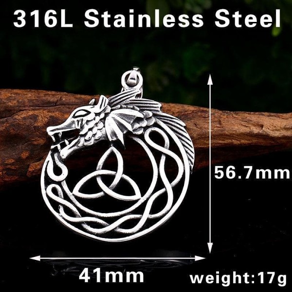 Vikings Dragon Triquetra Stainless Steel Necklace