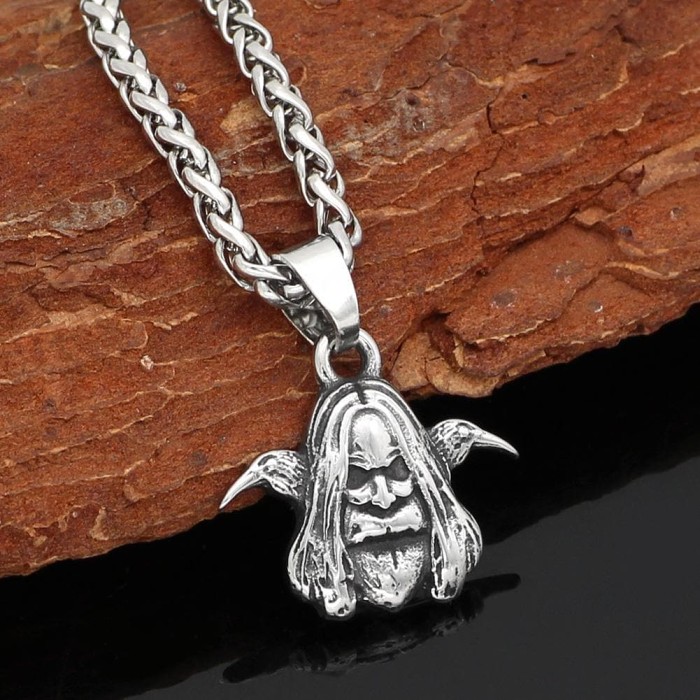 Vikings Odin and his Ravens Stainless Steel Necklace