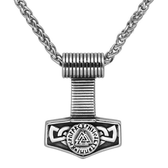 Vikings Hammer Valknut Stainless Steel Necklace