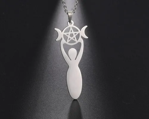 Wiccan Moon Phase Goddess Stainless Steel Necklace