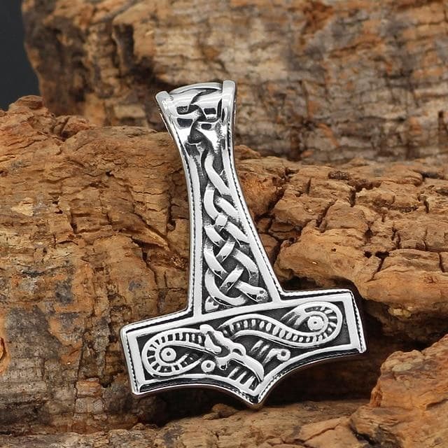 Viking Jormungand Stainless Steel Mjolnir Necklace
