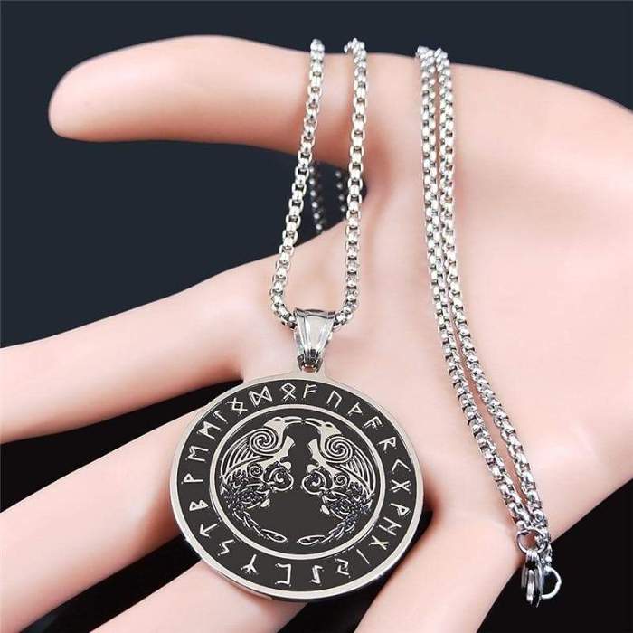 Viking Ravens Nordic Runic Stainless Steel Necklace