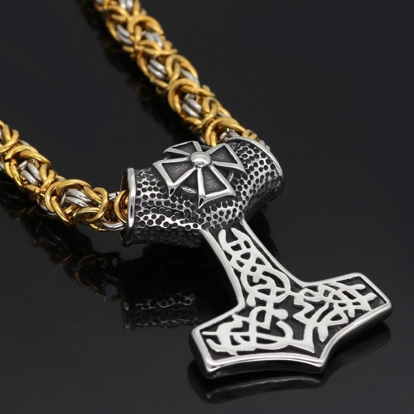 Viking Thors Hammer  Celtic Cross Stainless Steel Necklace