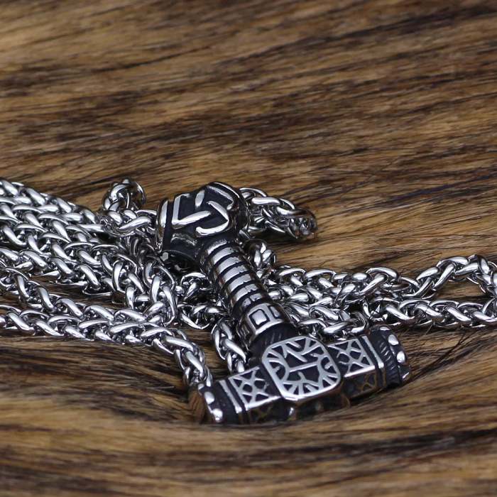 Vikings Valknut and Mjolnir Stainless Steel Necklace