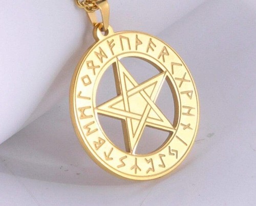 Wiccan Pentagram Nordic Rune Stainless Steel Necklace