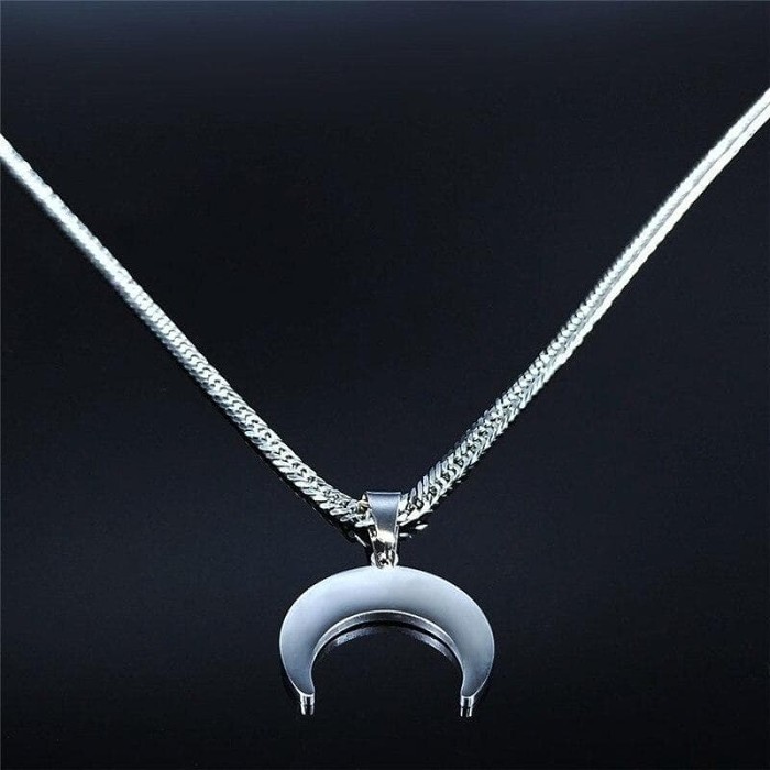 Wiccan Crescent Moon Stainless Steel Pendant Necklace