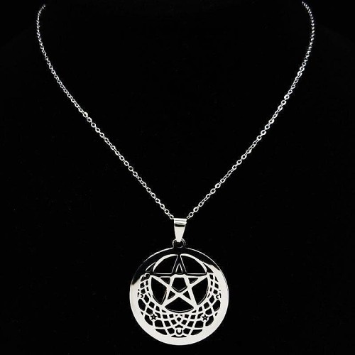 Wiccan Pentagram Moon Stainless Steel Necklace