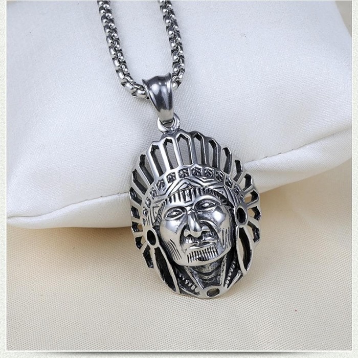Native American Chief Solid Stainless Steel Necklace
