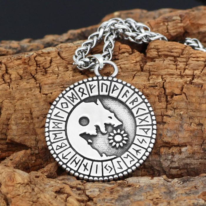 Viking Wolf Fenrir Rune Necklace