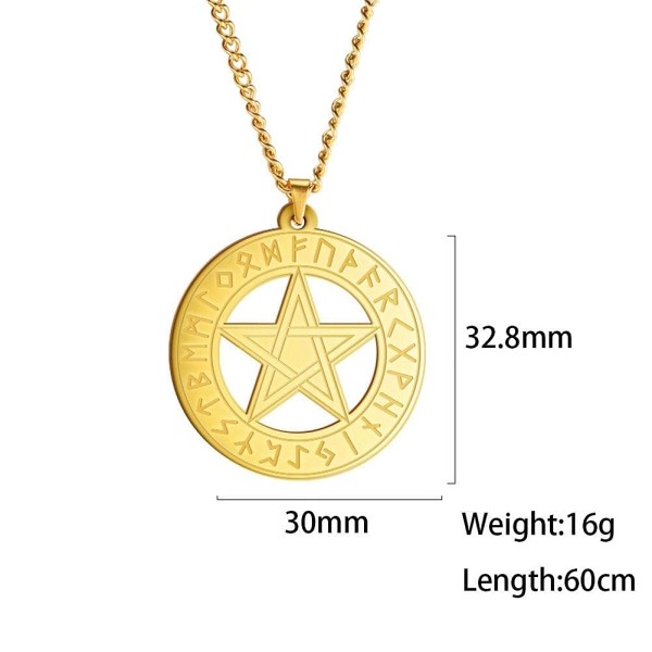 Wiccan Pentagram Nordic Rune Stainless Steel Necklace