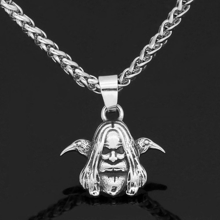 Vikings Odin and his Ravens Stainless Steel Necklace