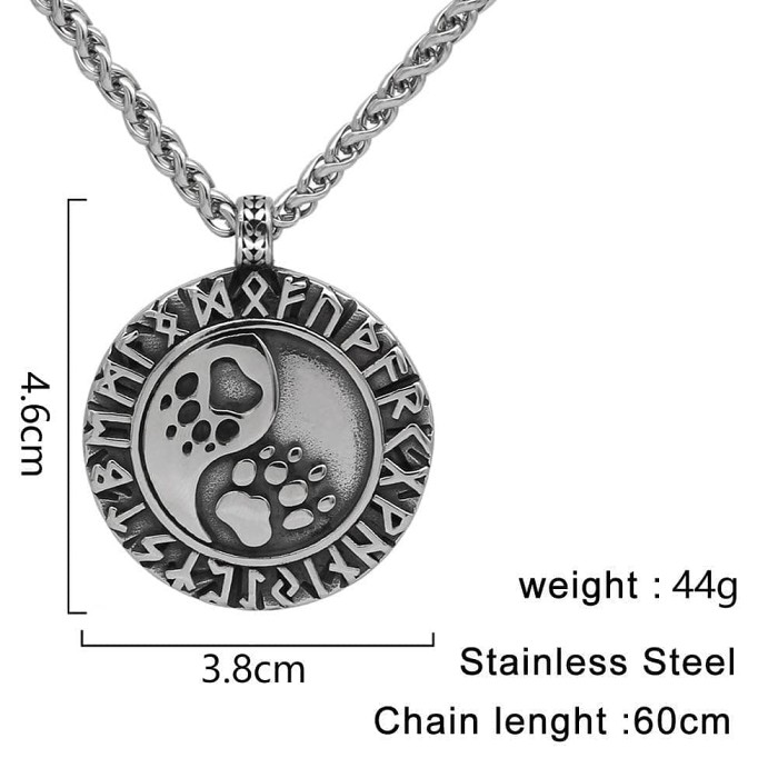 Vikings Runes Bear Paw Stainless Steel Necklace