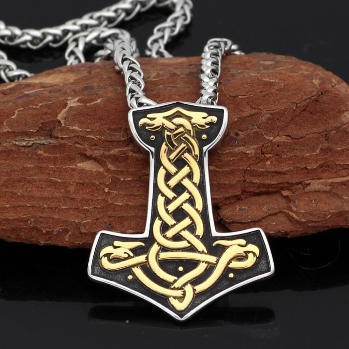 Vikings Mjolnir Jormungand Stainless Steel Necklace