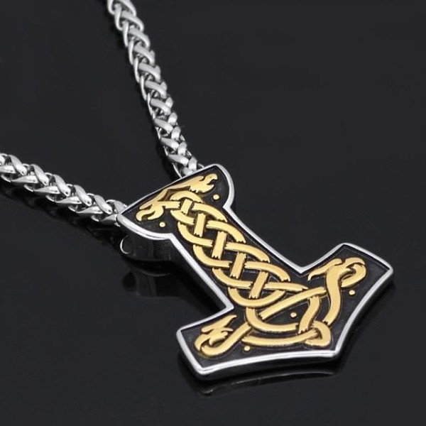 Vikings Mjolnir Jormungand Stainless Steel Necklace