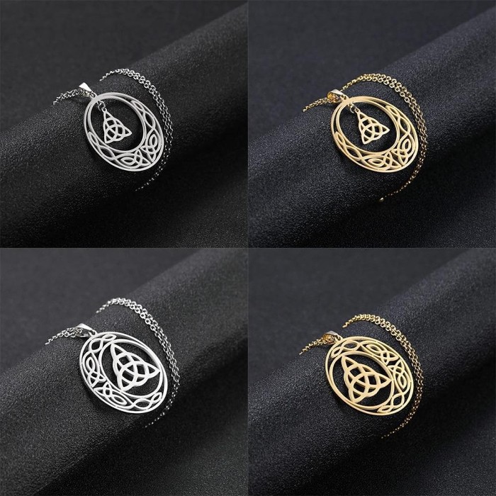 Celtic Triquetra Moon Knot Stainless Steel Necklace