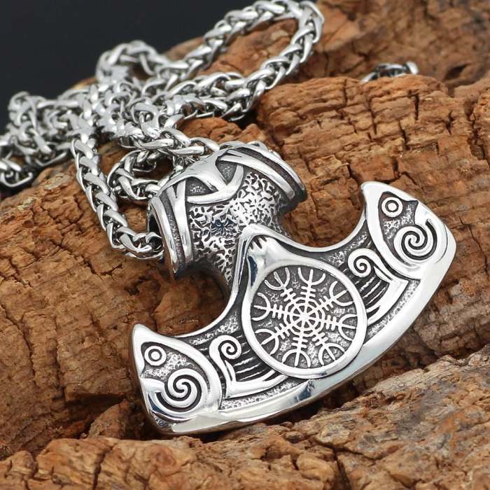 Vikings Axe and Helm of Awe Stainless Steel Necklace