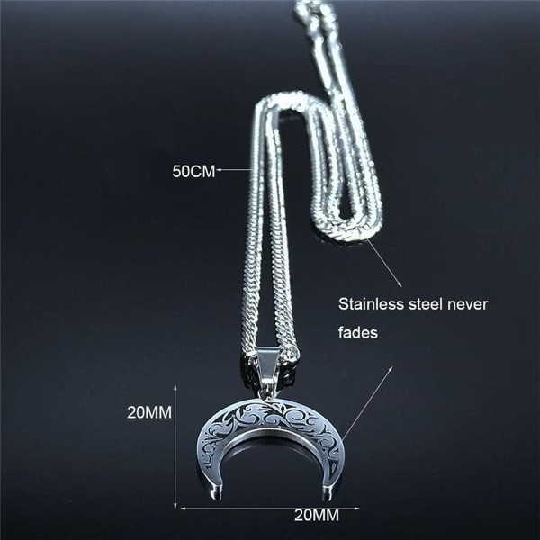 Wiccan Crescent Moon Stainless Steel Pendant Necklace