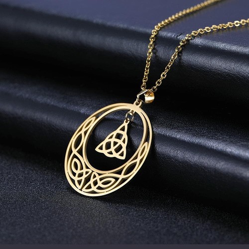 Celtic Triquetra Moon Knot Stainless Steel Necklace