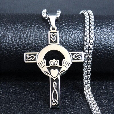 Celtic Cross Claddagh Stainless Steel Necklace