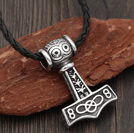 Vikings Thor's Face Mjolnir Pendant Necklace