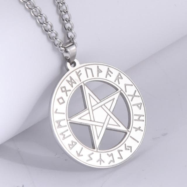 Wiccan Pentagram Nordic Rune Stainless Steel Necklace