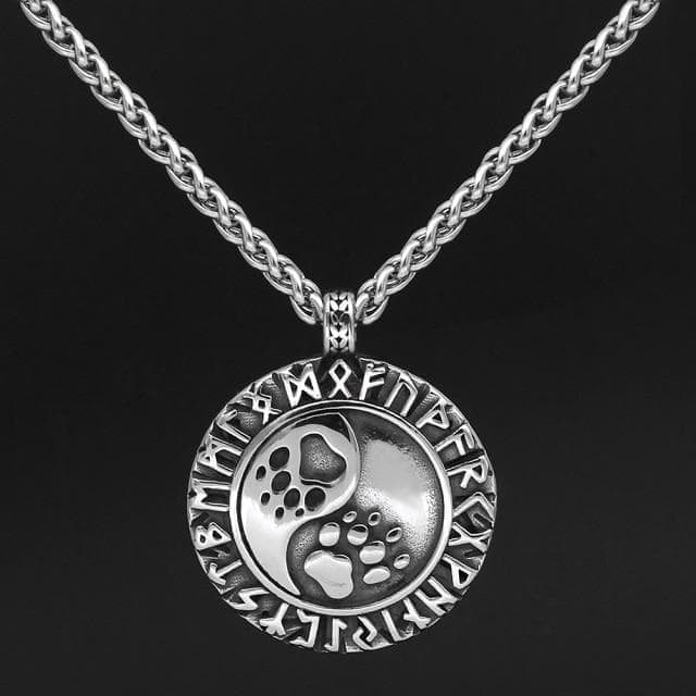 Vikings Runes Bear Paw Stainless Steel Necklace