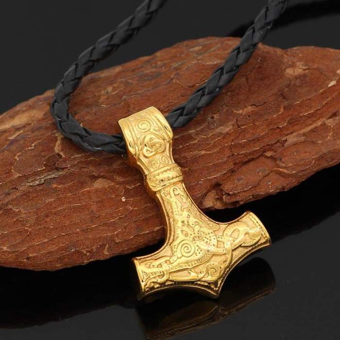 Vikings Golden Mjolnir Stainless Steel Necklace