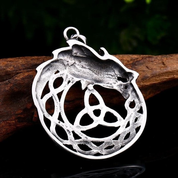 Vikings Dragon Triquetra Stainless Steel Necklace