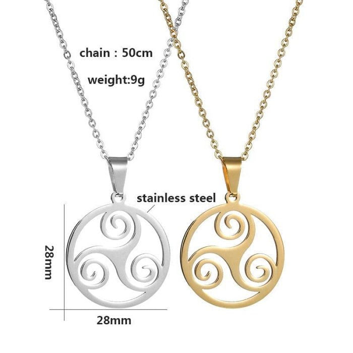 Celtic Triple Spiral Stainless Steel Pendant Necklace