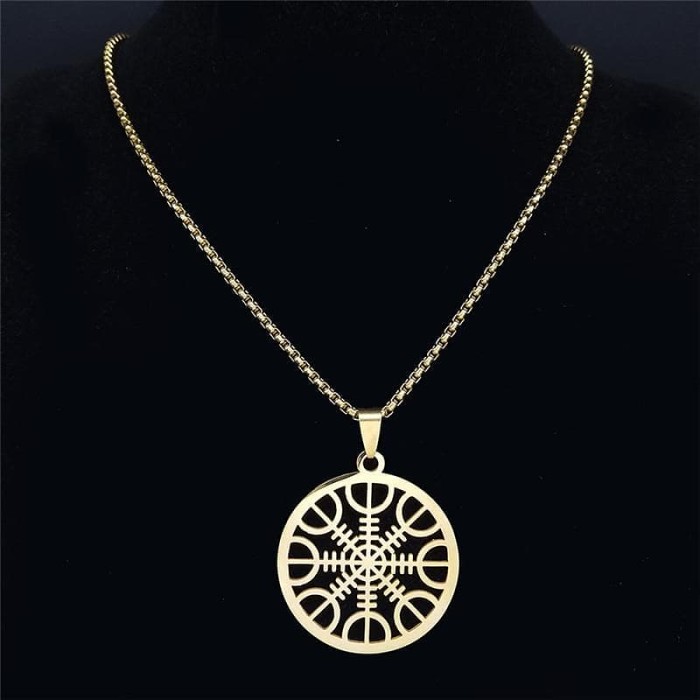 Viking Nordic Helm of Awe Stainless Steel Necklaces