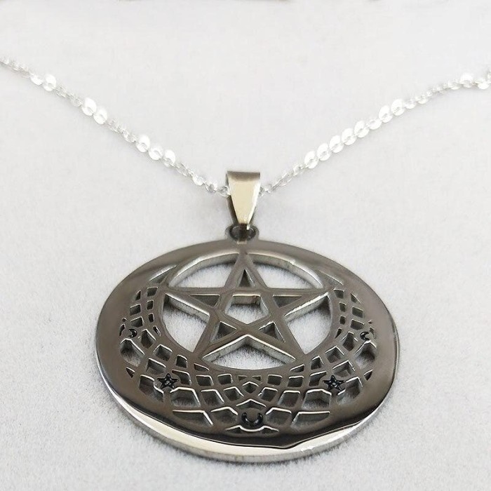 Wiccan Pentagram Moon Stainless Steel Necklace